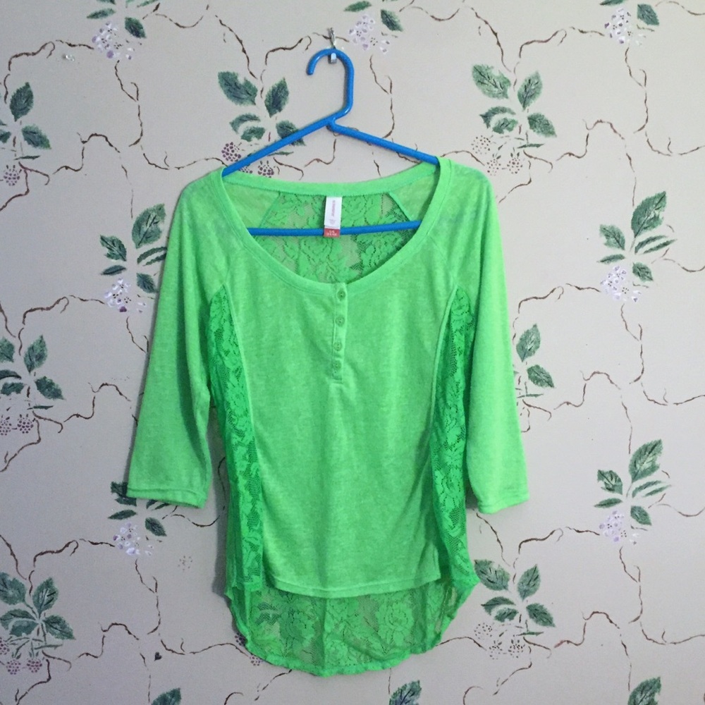 ❌DONATED❌No Boundaries Green 3/4 Sleeve Lace Top